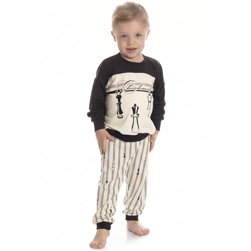 Pijama Infantil Longo Unissex Xadrez Preto/08