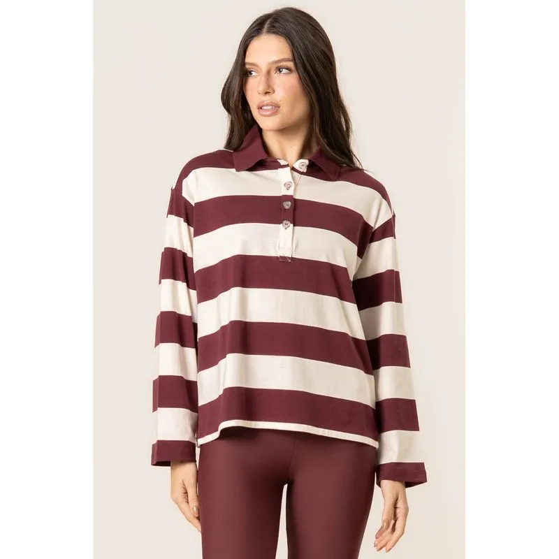 Blusa Manga Longa Polo Stripes Vinho/PP