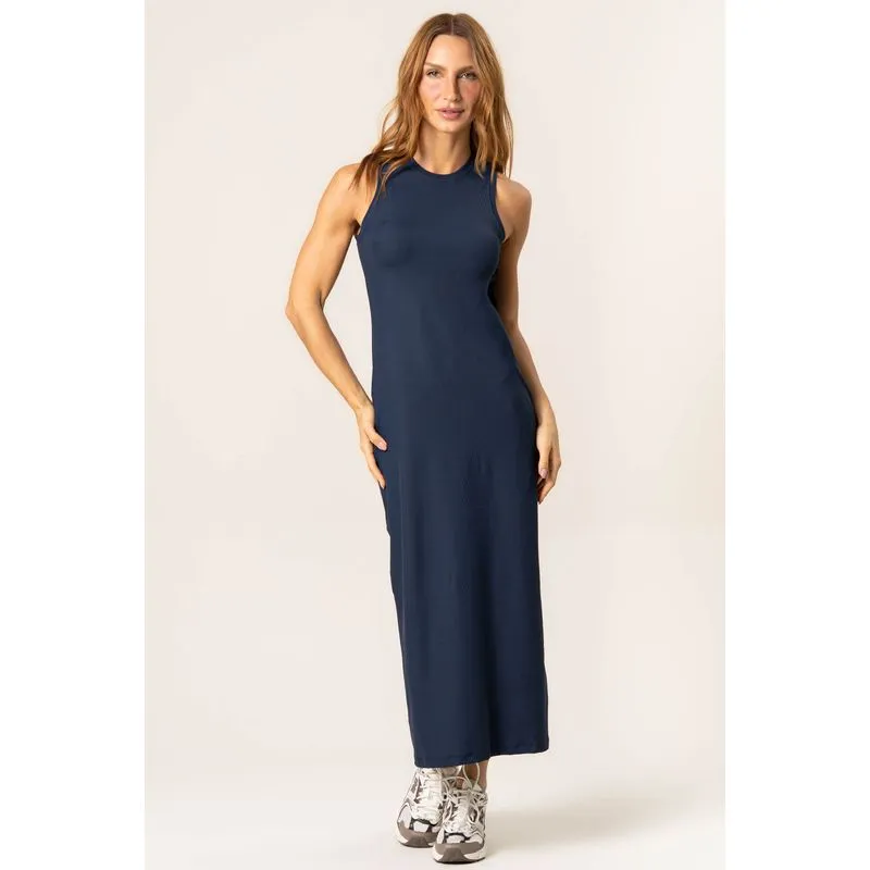 Vestido Midi Rib Matte Azul Marinho/G