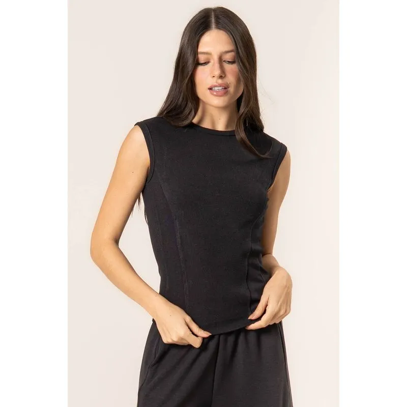 Blusa Canelada Mini Manga Boxy Preto/P