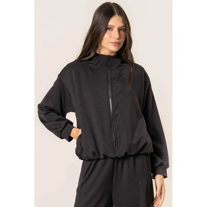 Jaqueta Com Capuz Duo Modal Boxy Preto/G