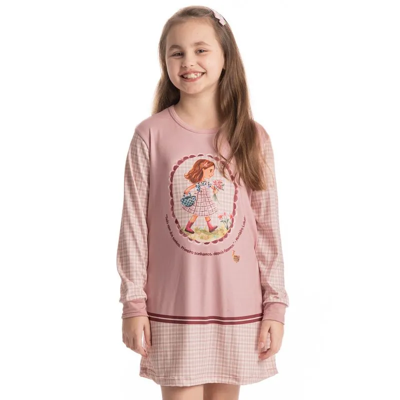 Camisão Infantil Manga Longa Sítio Do Picapau Amarelo Rosa-3/10