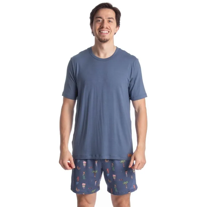 Pijama Masculino Curto Sítio Do Picapau Amarelo Azul-2/G