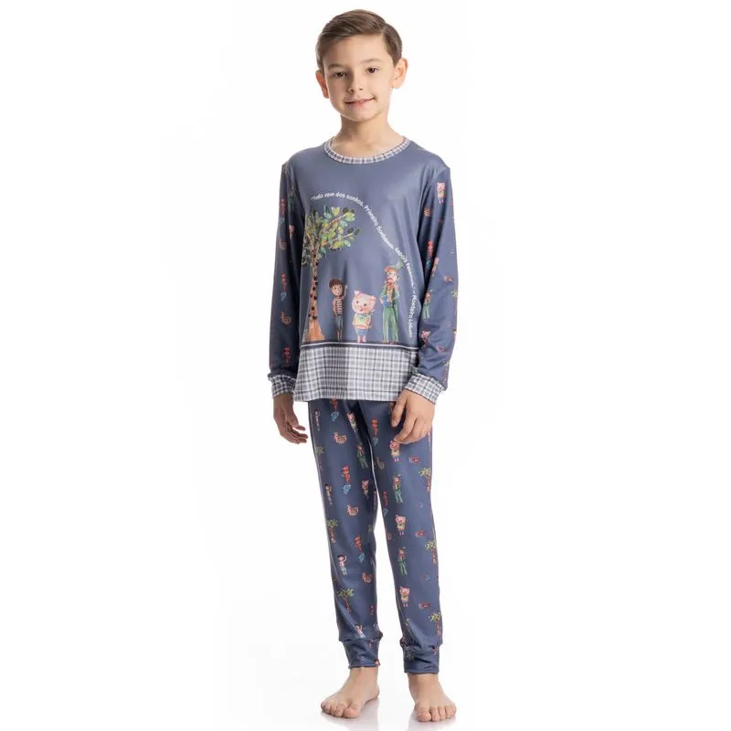 Pijama Masculino Infantil Longo Sítio Do Picapau Amarelo Azul-2/02