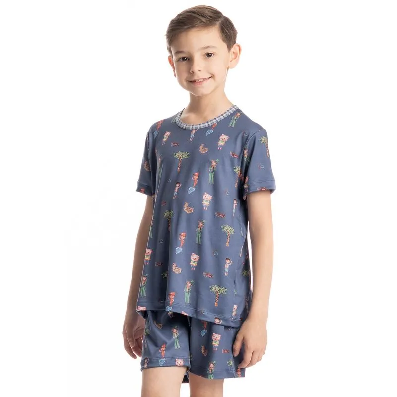 Pijama Masculino Infantil Curto Sítio Do Picapau Amarelo Azul-2/12