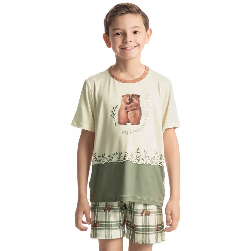 Pijama Curto Infantil Unissex Capivara Branco/12