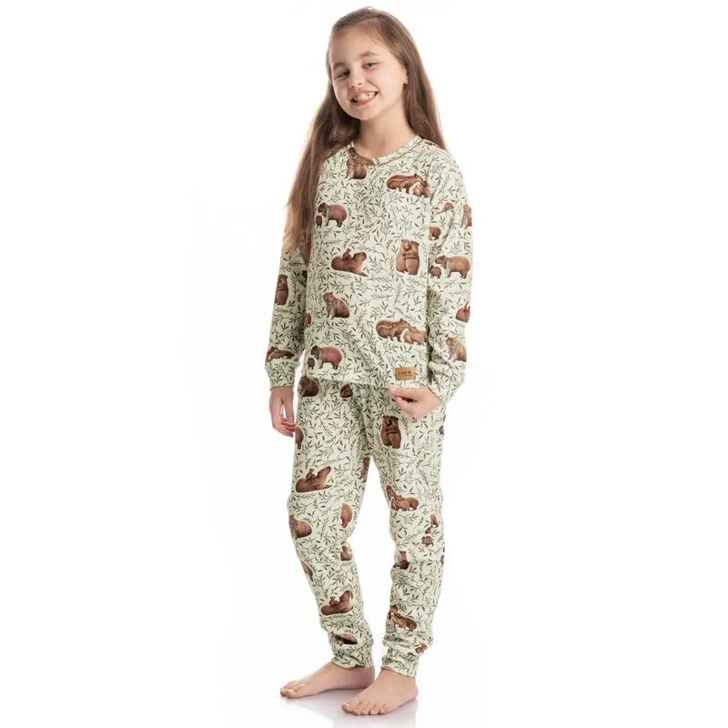 Pijama Infantil Longo Velvet Unissex Capivara Branco/08