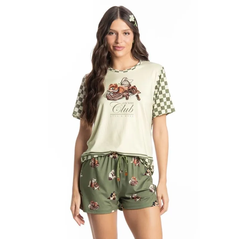 Pijama Curto Country Moka Verde/M