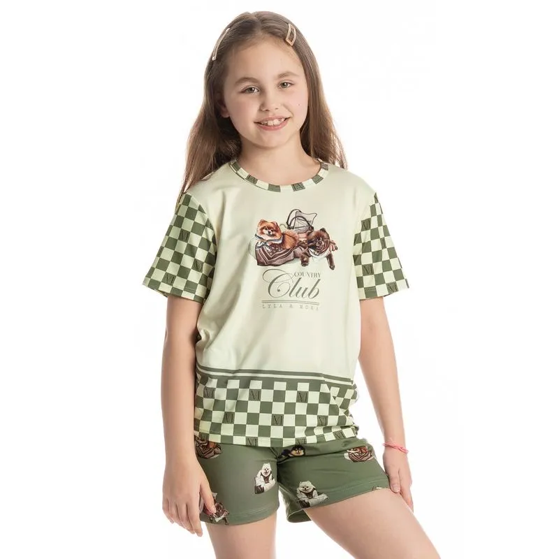 Pijama Curto Infantil Unissex Country Moka Verde/06