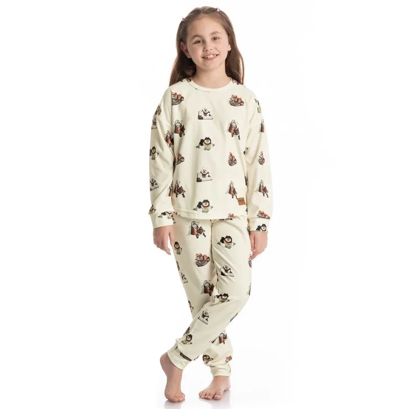 Pijama Longo Infantil Unissex Velvet Country Moka Branco/12