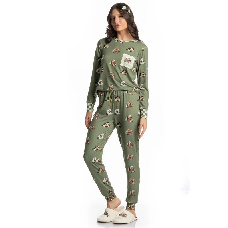Pijama Longo Feminino Country Moka Verde/GG