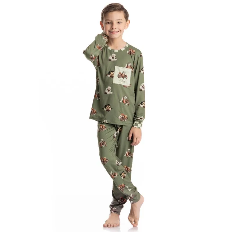 Pijama Longo Infantil Unissex Country Moka Verde/04