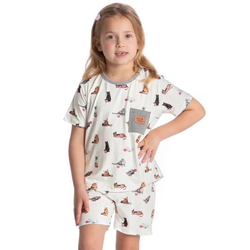 Pijama Curto Infantil Cats Branco/10