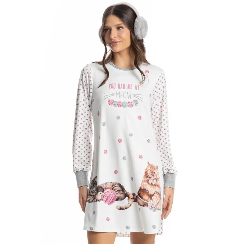 Camisão Manga Longa Cats Branco/M