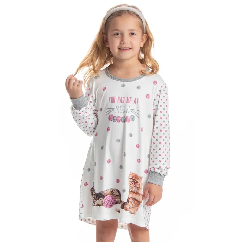 Camisão Infantil Manga Longa Cats Branco/02
