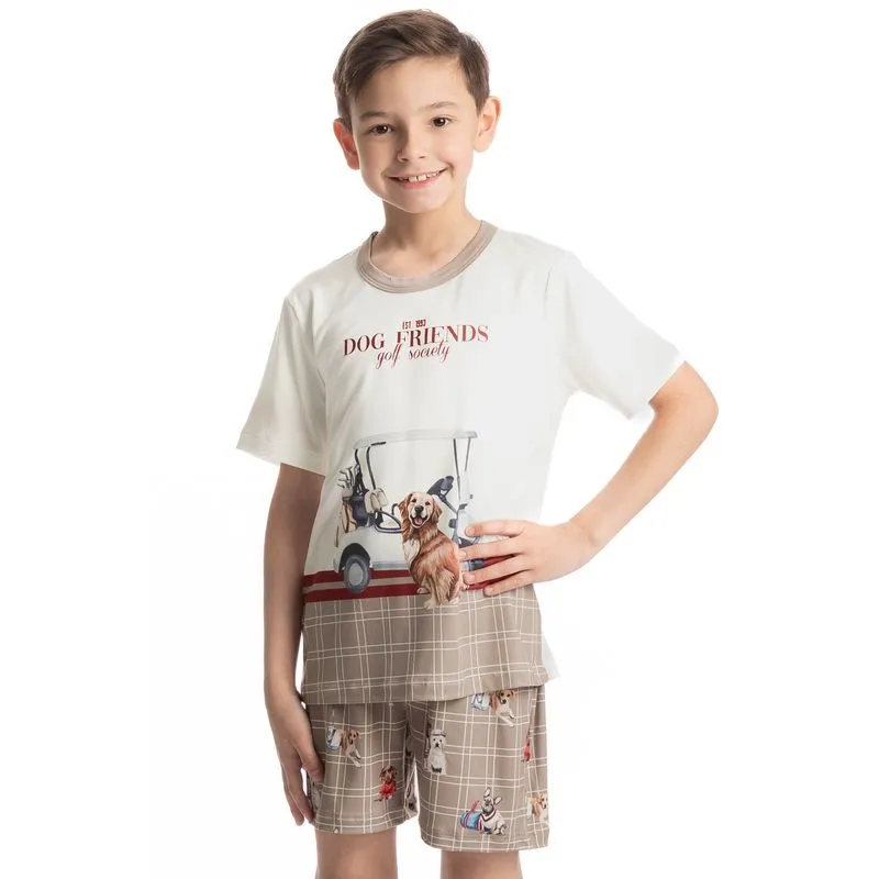 Pijama Curto Infantil Unissex Dogs Golf Bege/14