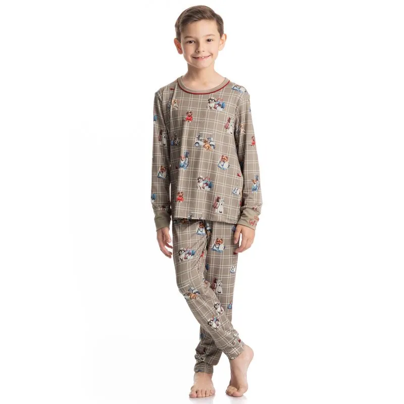 Pijama Longo Infantil Unissex Dogs Golf Bege/14