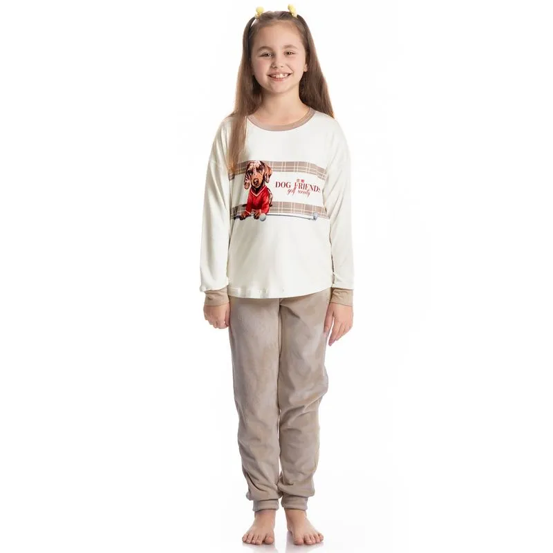 Pijama Longo Velvet Infantil Unissex Dogs Golf Bege/04