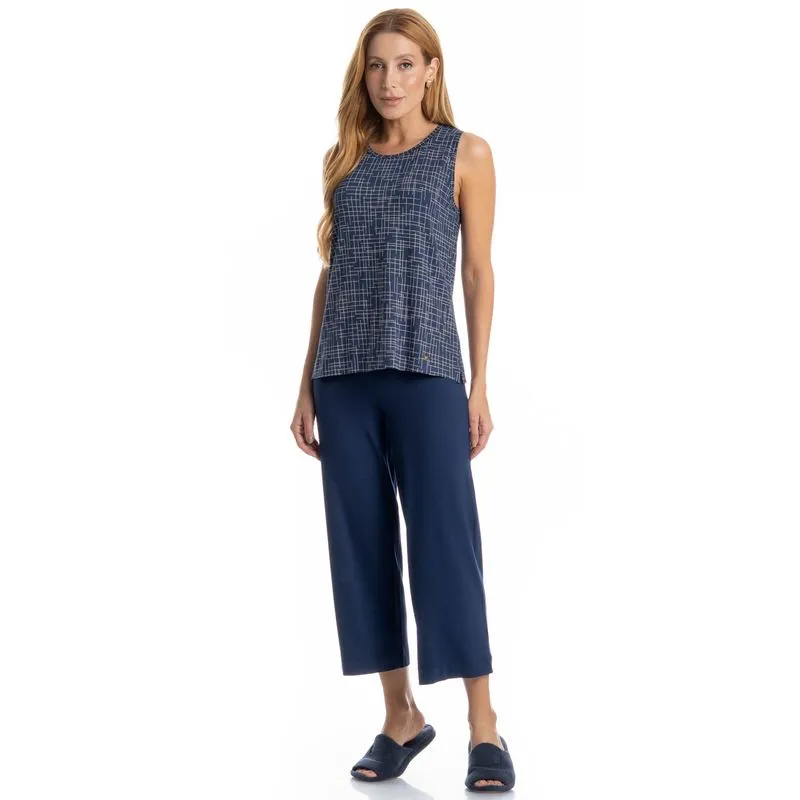 Pijama Feminino Capri Regata Thais Azul Marinho/M
