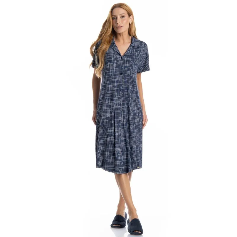 Camisão Feminino Abotoado Médio Thais Azul Marinho/P