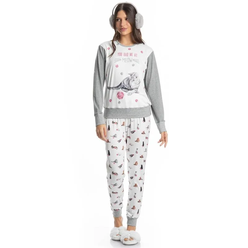 Pijama Feminino Longo Cats Branco/M