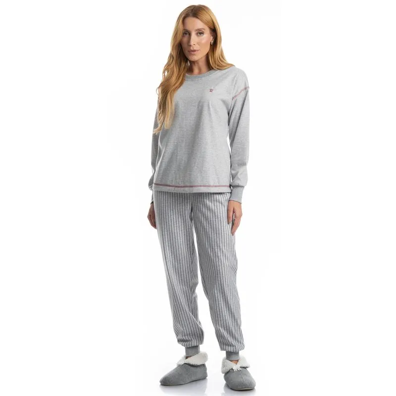 Pijama Feminino Longo Inês Cinza/M
