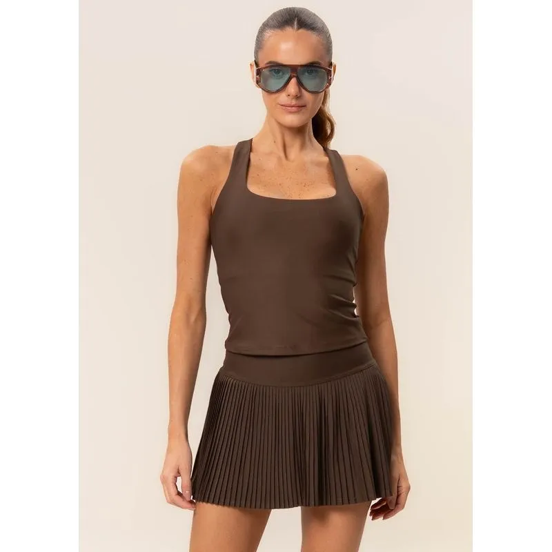 Short Saia Plissado Dark Brown Vivame Marrom/M