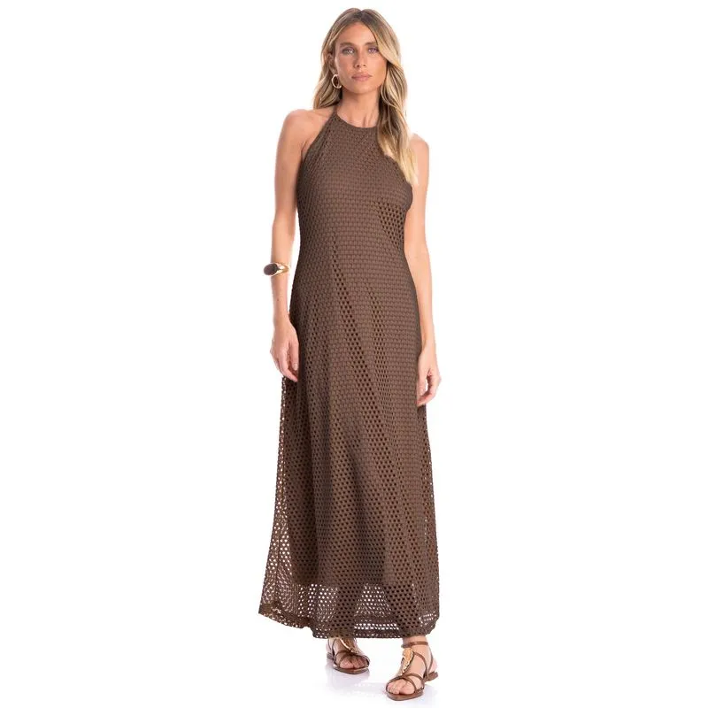 Vestido Feminino Frente Única Trama Marrom/G