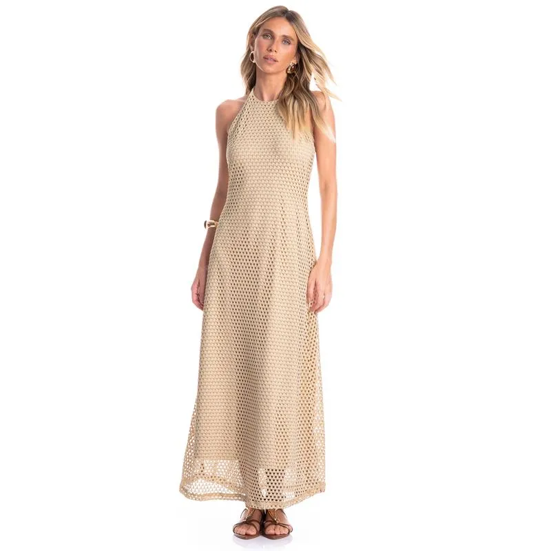 Vestido Feminino Frente Única Trama Bege/M