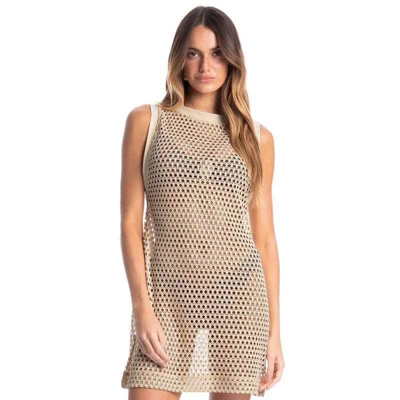 Vestido Curto Regata Trama Bege/GG