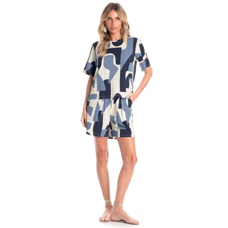 Shorts Feminino Com Pregas E Bolso Índigo Azul Marinho/GG