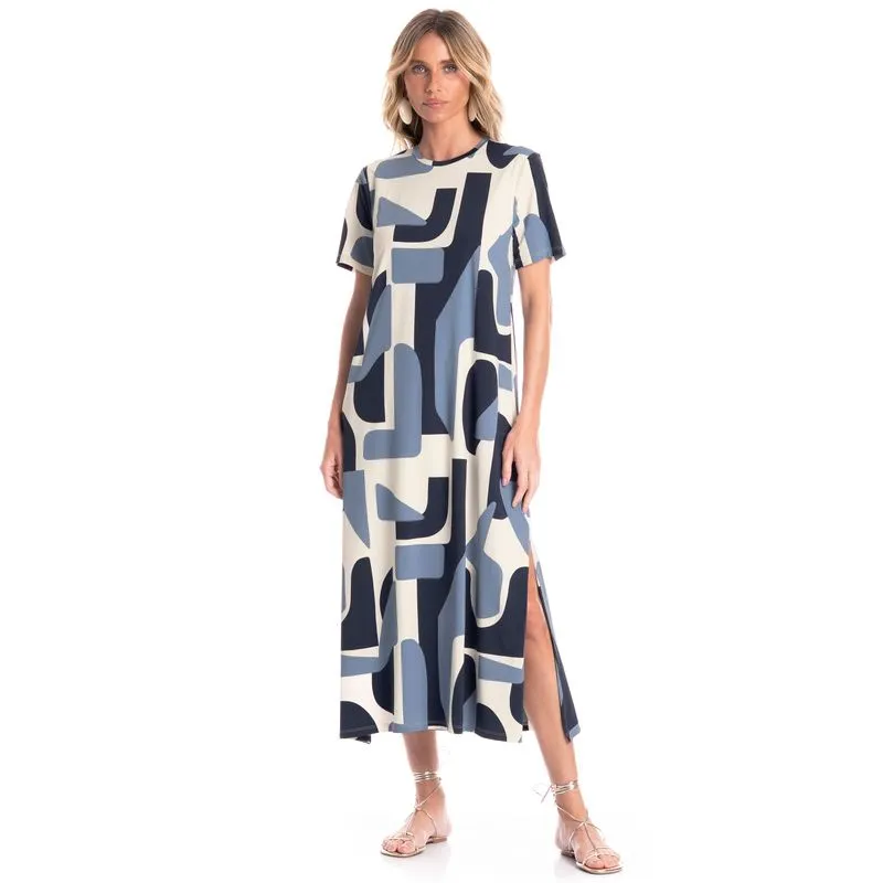 Vestido Manga Curta Índigo Azul Marinho/P