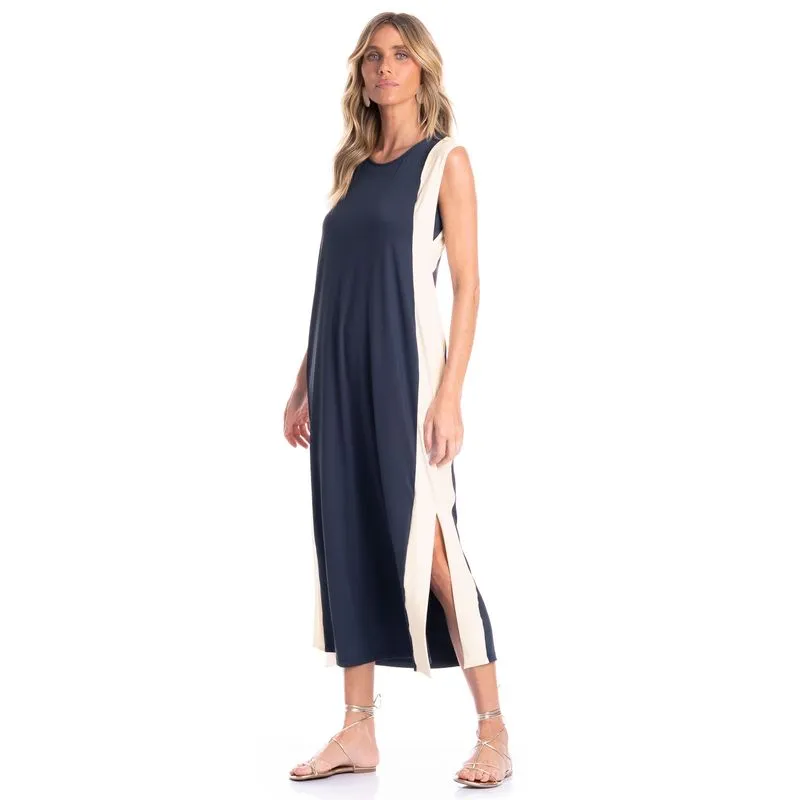 Vestido Bicolor Alongado Breeze Azul Marinho/P