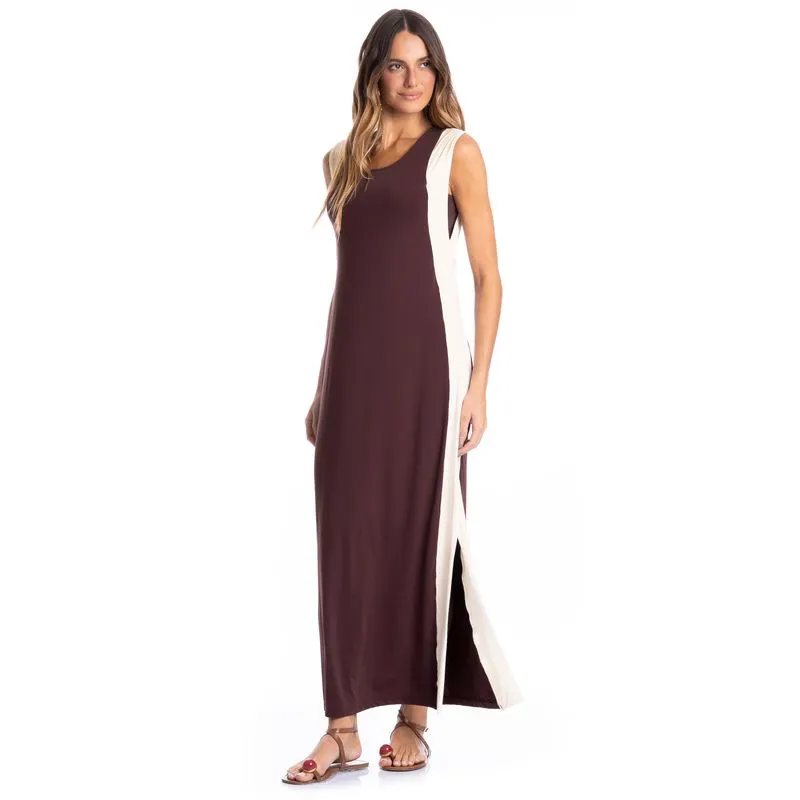 Vestido Feminino Alongado Bicolor Vermelho/M