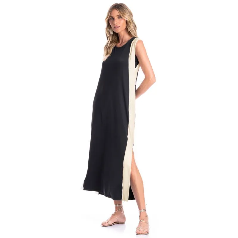 Vestido Feminino Alongado Bicolor Preto/GG