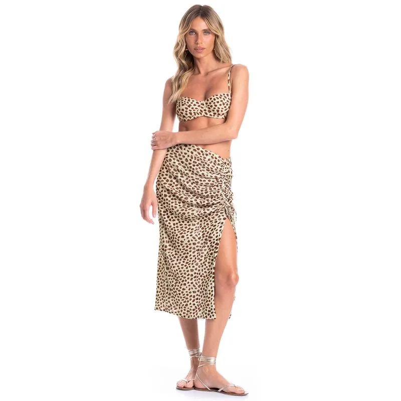 Saia De Tule Franzida Conchas Marrom/M