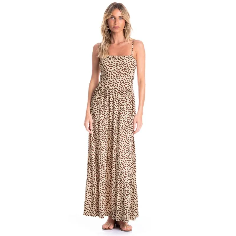 Vestido Feminino Babados Conchas Marrom/G
