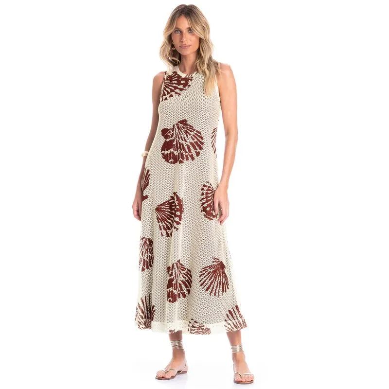 Vestido Feminino Regata Evasê Conchas Marrom/P