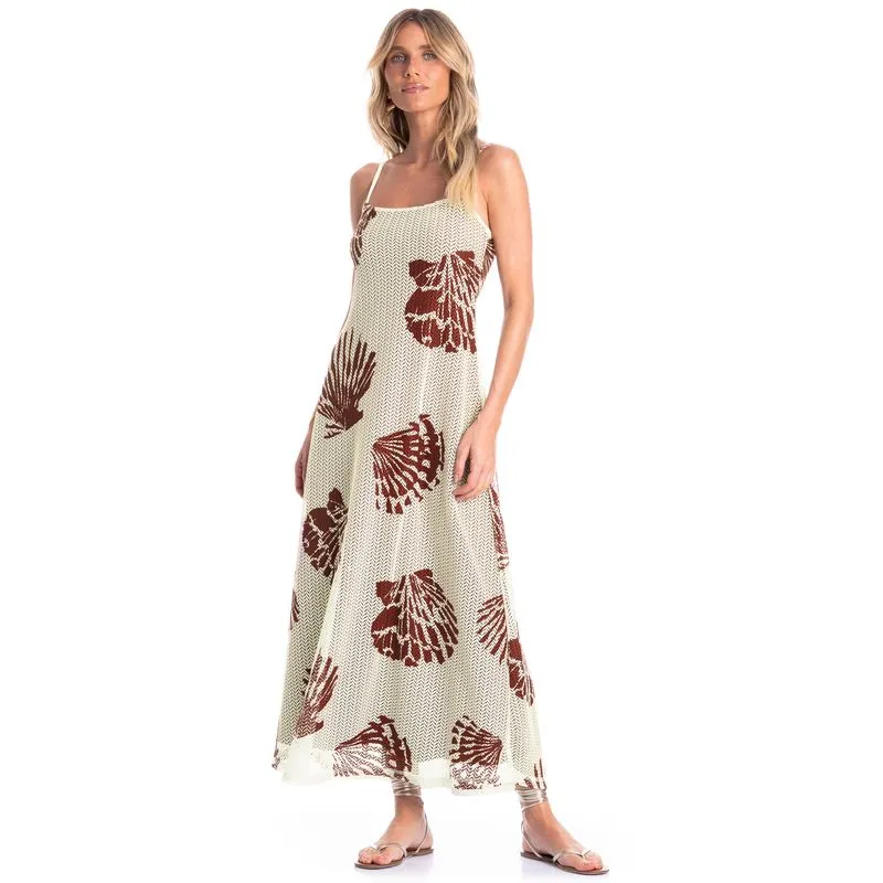 Vestido Feminino Longo Conchas Marrom/M