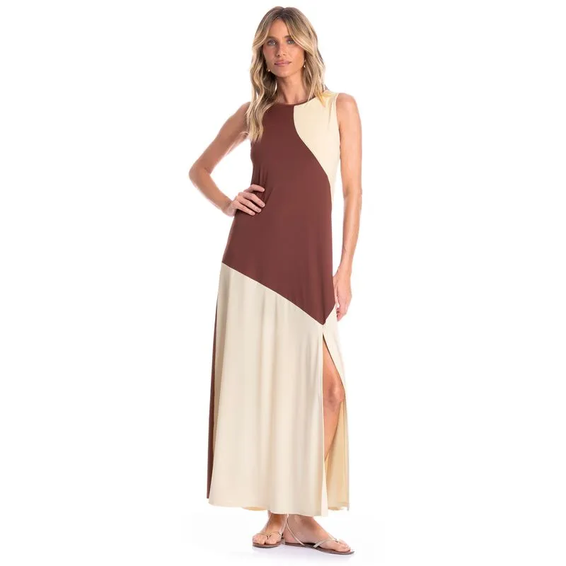 Vestido Feminino Bicolor Essenza Marrom/G