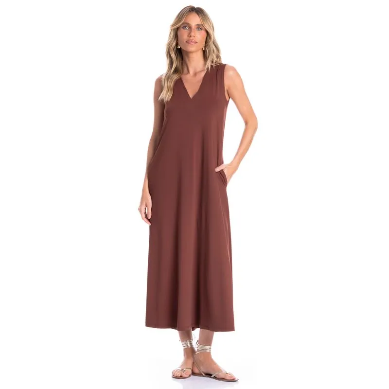 Vestido Feminino Vera Com Bolso Essenza Marrom/P