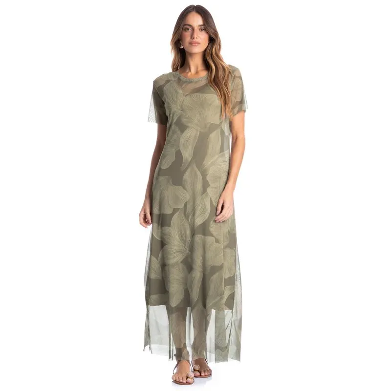 Vestido De Tule Com Manga E Combinete Bruma Verde/GG