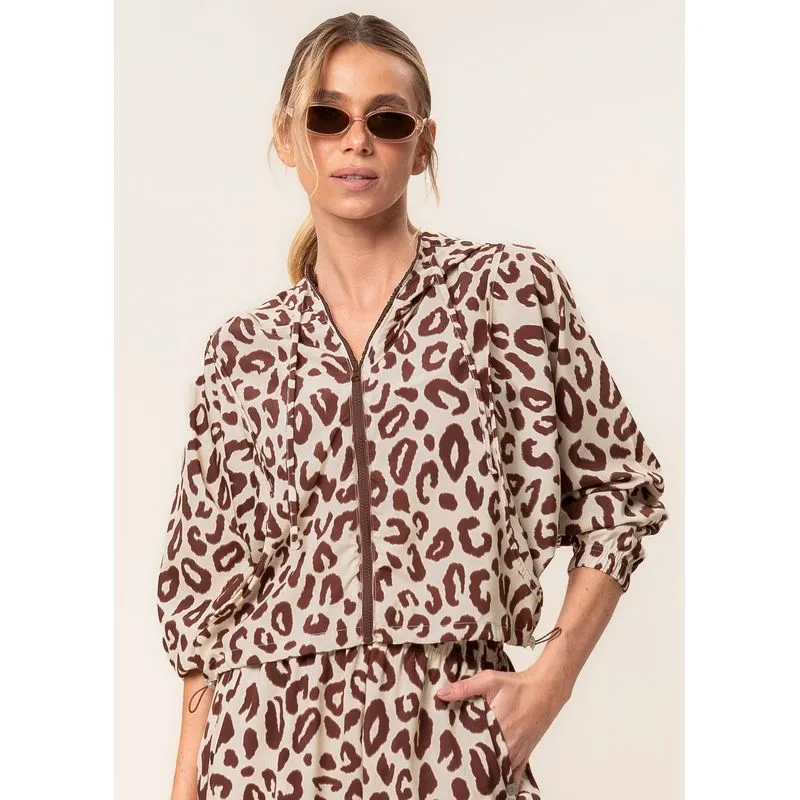 Jaqueta Crop Corta Vento Estampada Wild Vivame Marrom/P