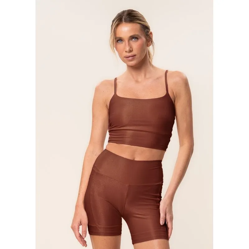 Shorts Médio Essential Shape Com 2 Bolsos Soft Glow Vivame Marrom/M