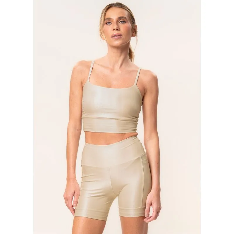 Shorts Médio Essential Shape Com 2 Bolsos Soft Glow Vivame Bege/P