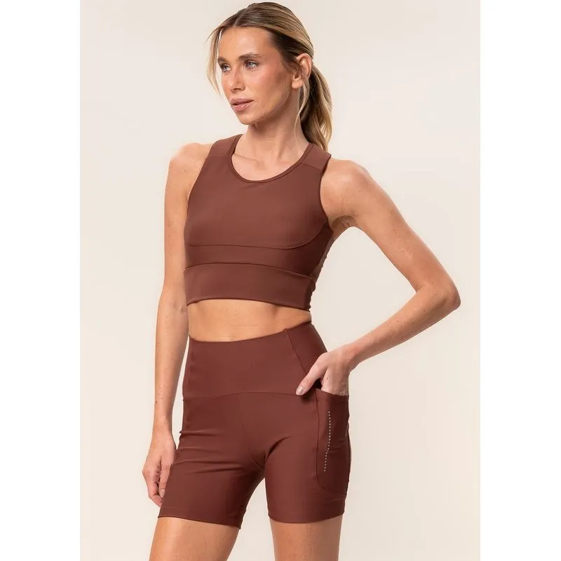 Shorts Médio Slim Shape Com 3 Bolsos Elite Color Vivame Marrom/P