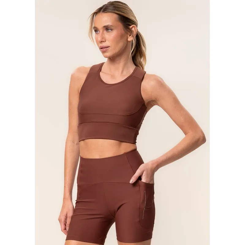 Top Alta Sustentação Com Bolsos Internos Elite Color Vivame Marrom/G