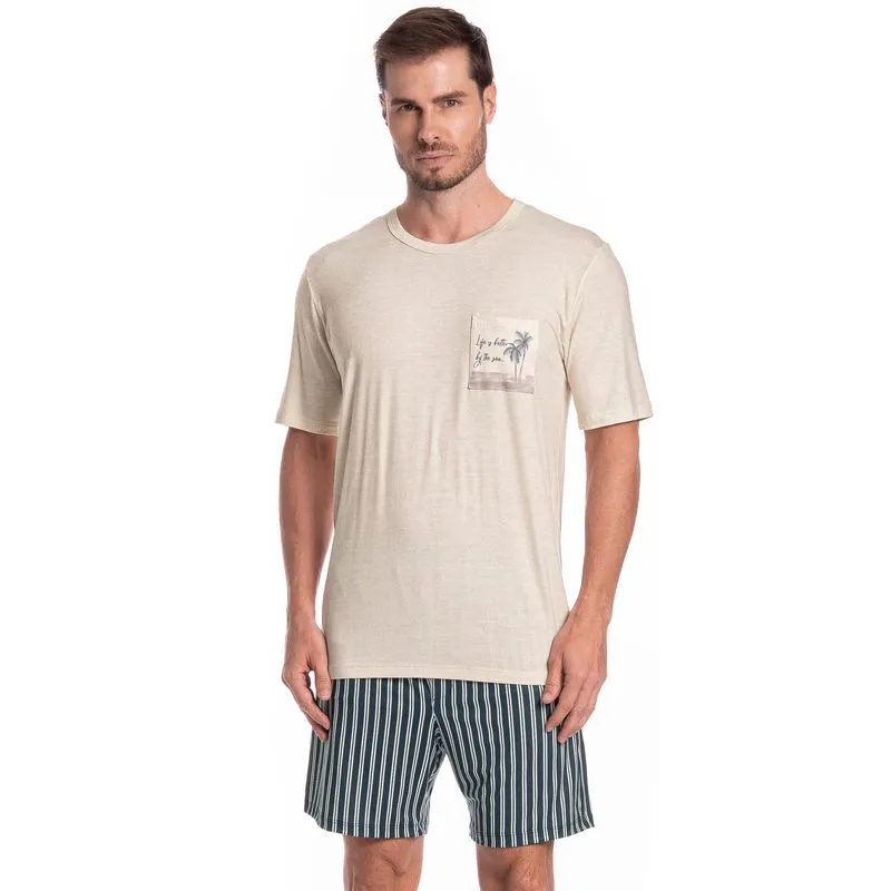 Pijama Masculino Curto Stripes Tombini Branco/P