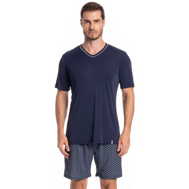 Pijama Masculino Curto Clóvis Tombini Azul Marinho/XG
