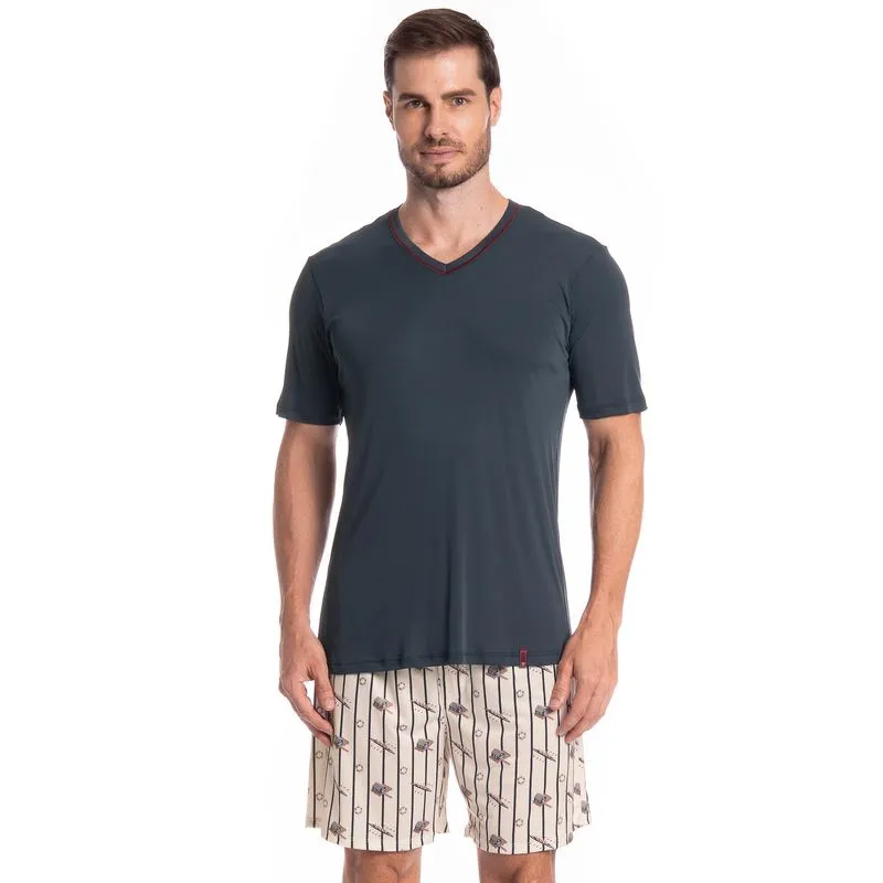 Pijama Masculino Curto Clóvis Tombini Azul Marinho/M